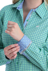 Cinch Ladies Lime Green & Blue Diamond Print Shirt