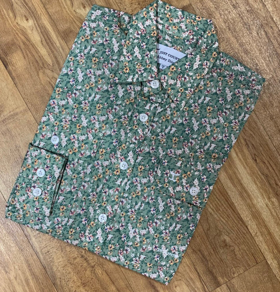 Just country Ladies Olive Floral Work Shirt WWLS2153 ( Abbey )