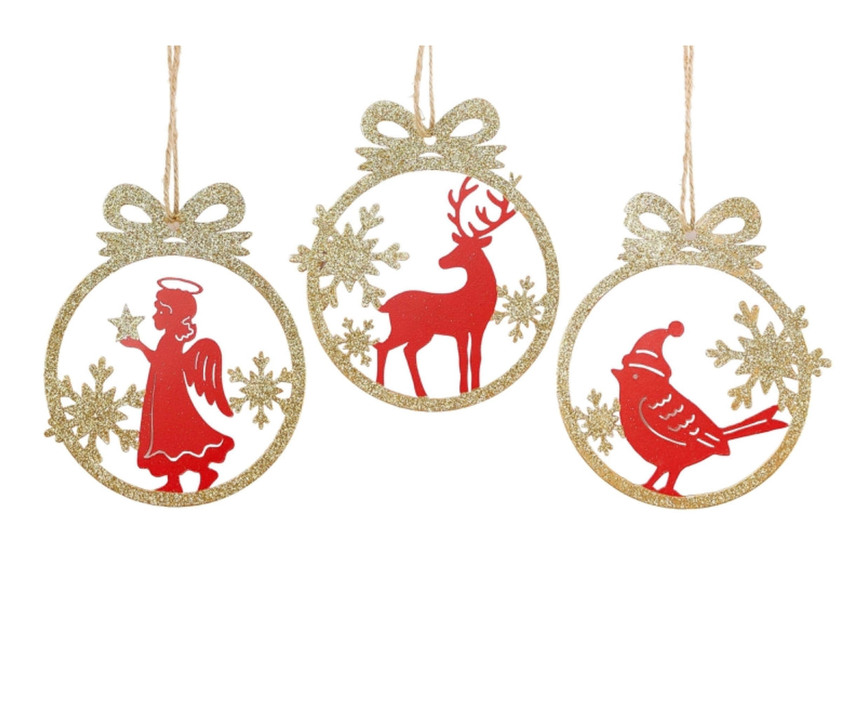Urban Products Angel, Reindeer & Bird In Bauble With Bow Christmas Decoration