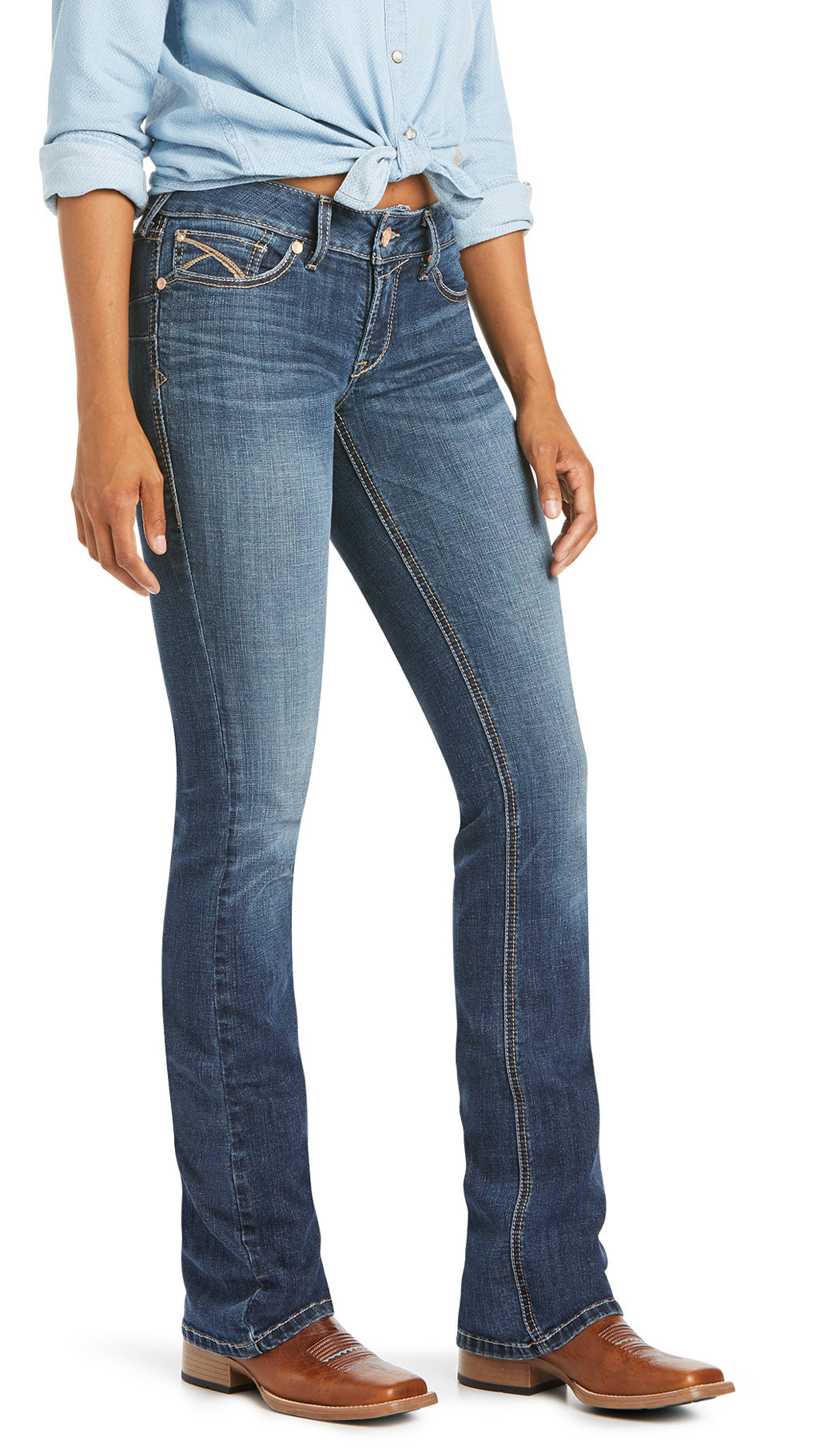 Ariat Ladies REAL Mid Rise Boot Cut Jeans in Goldie Wash