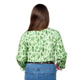 Just Country Girls Harper Half Button Print Work Shirt (GWLS2136) Lime/Rose Cactus