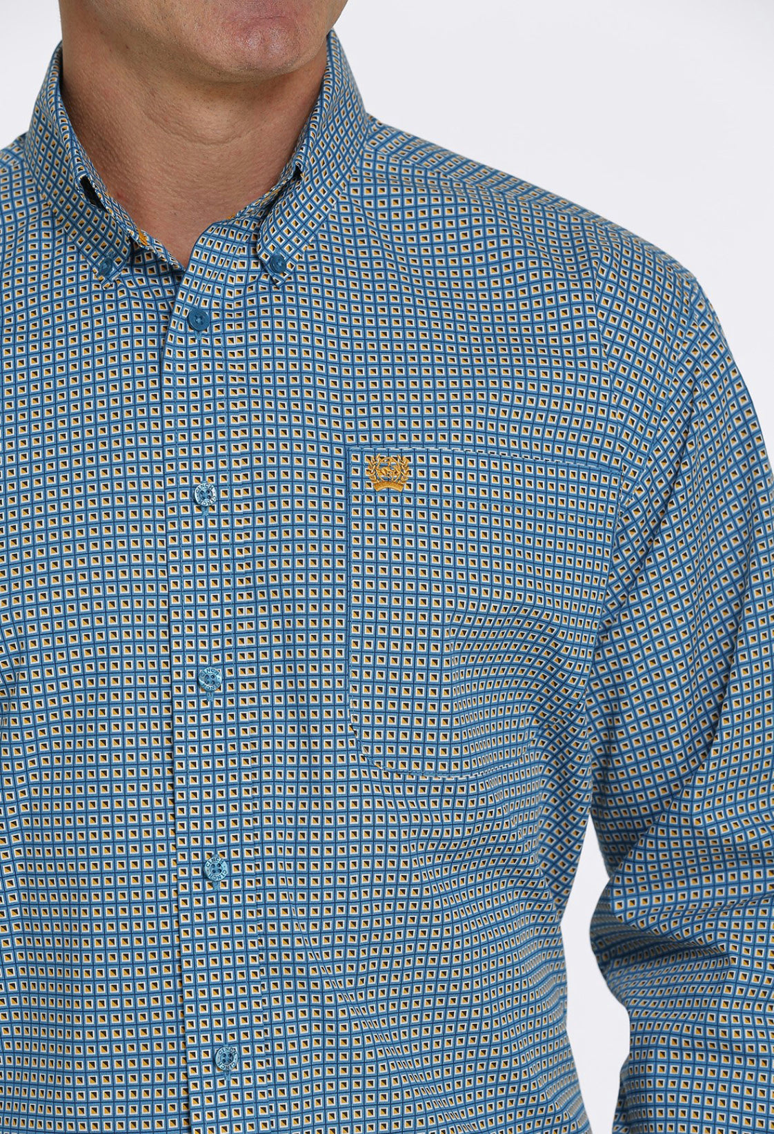 Cinch Mens Square Print Button -Down Western Shirt - Turquoise / Gold