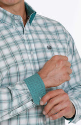 Cinch Mens Turquoise and White Plaid Shirt MTW1105264