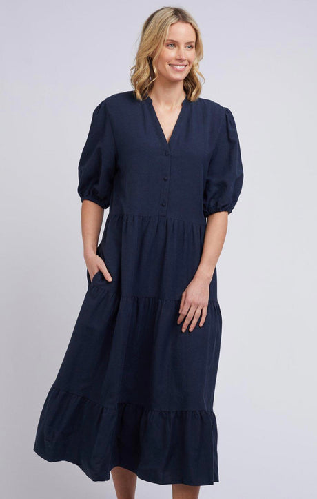 Elm Ladies Constance Tiered Dress in Navy & Chateau Rose