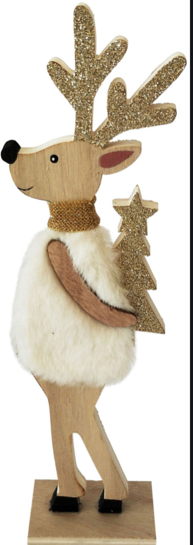 Fluffy Reindeer Holding Tree Standing Decoration