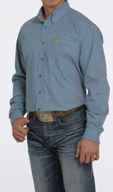 Cinch Mens Square Print Button -Down Western Shirt - Turquoise / Gold
