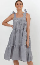 Adorne Poppy Stripe Tie Dress in Pink - Black - Red