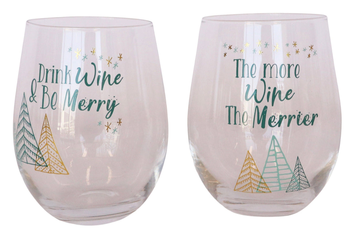 Drink Wine & Be Merry Wine Glasses Sage  & Pink 2 Pack