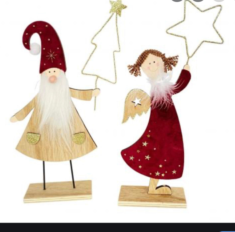 Santa & Angel Holding Tree And Star Standing Decorations