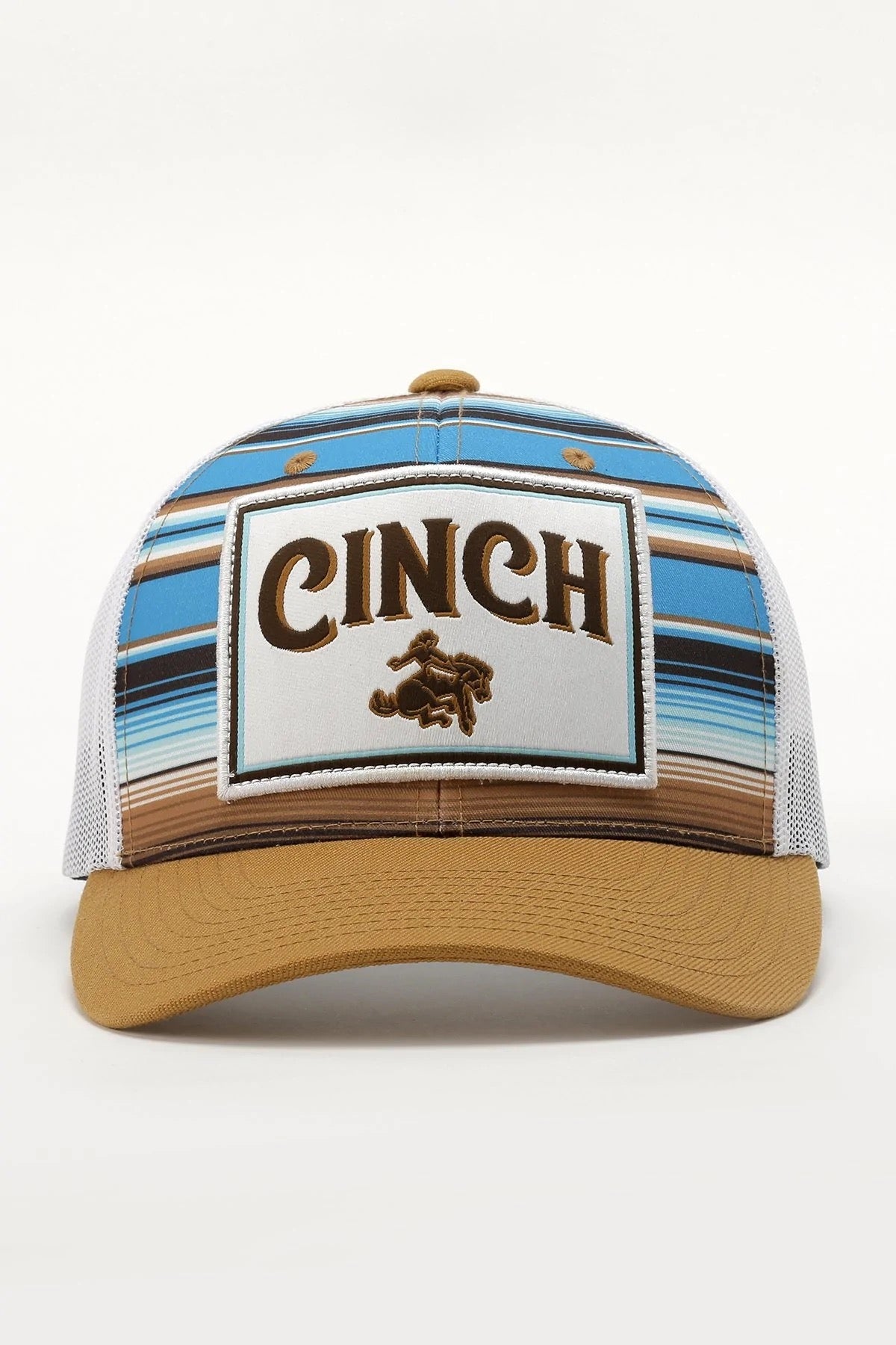 CINCH MENS TOFFEE/ TURQUOISE STRIPED BASEBALL CAP CAP