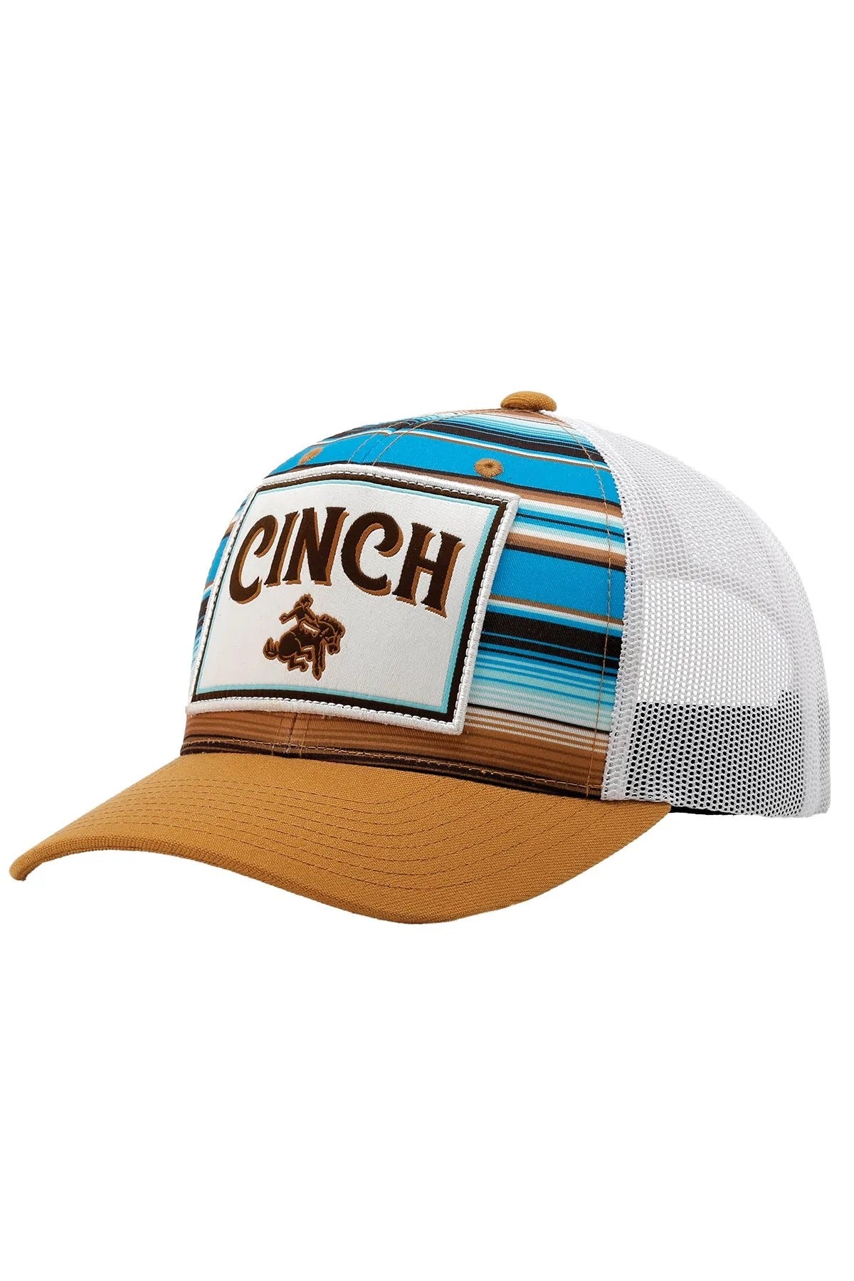 CINCH MENS TOFFEE/ TURQUOISE STRIPED BASEBALL CAP CAP